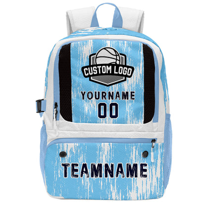Custom Light Blue White Deep Blue Basketball Soccer Backpack Personalized Player Names Numbers Team Logo #BB-0919-0021