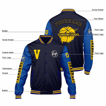 Custom Navy Royal Varsity Jackets for Men Women Youth Personalized Letterman Jackets