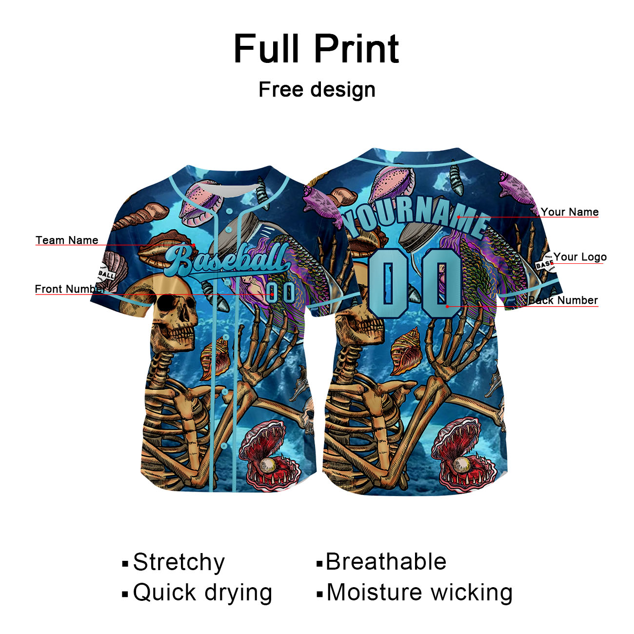 Custom Bule Baseball Jersey Print Personalized Name, Number and Logo