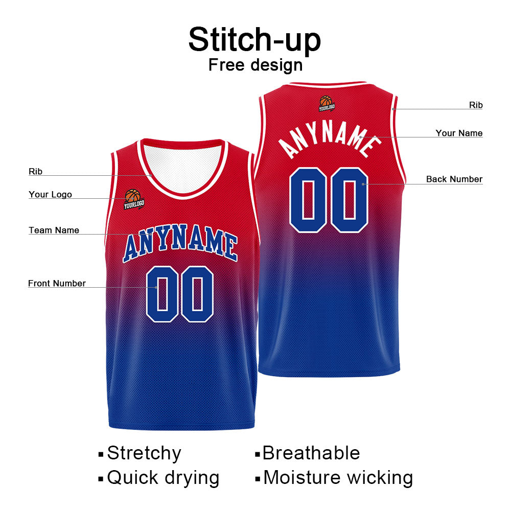 Custom Basketball Jersey Personalized Stitched Team Name Number Logo Red&Royal