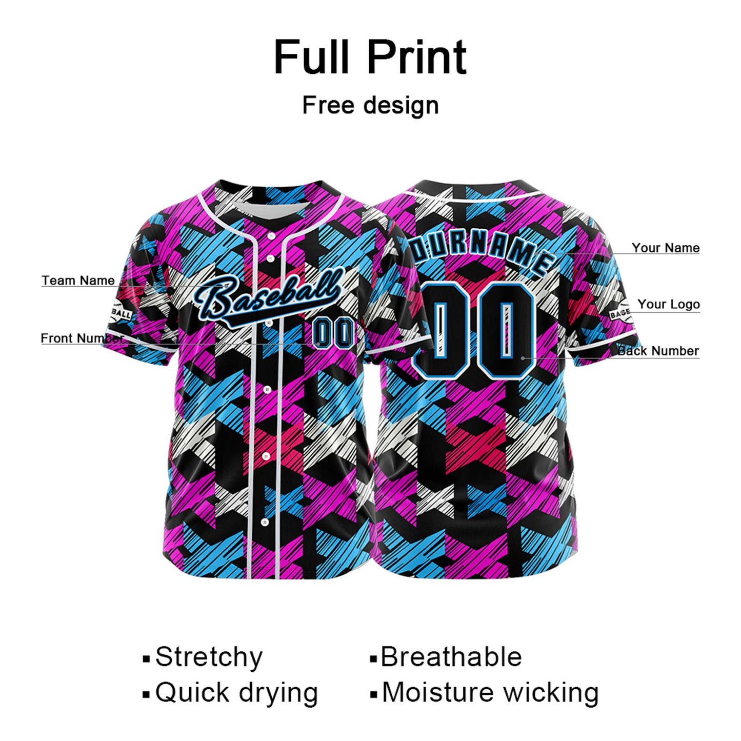 Custom Black Pink Button Down Baseball Jersey for Men Women Adult Youth Print Name Number Logo