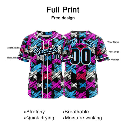 Custom Black Pink Button Down Baseball Jersey for Men Women Adult Youth Print Name Number Logo