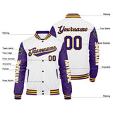 Custom Purple White Yellow Varsity Jackets for Men Women Youth Personalized Letterman Jackets