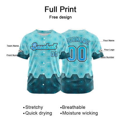 Custom Blue Button Down Baseball Jersey for Men Women Adult Youth Print Name Number Logo