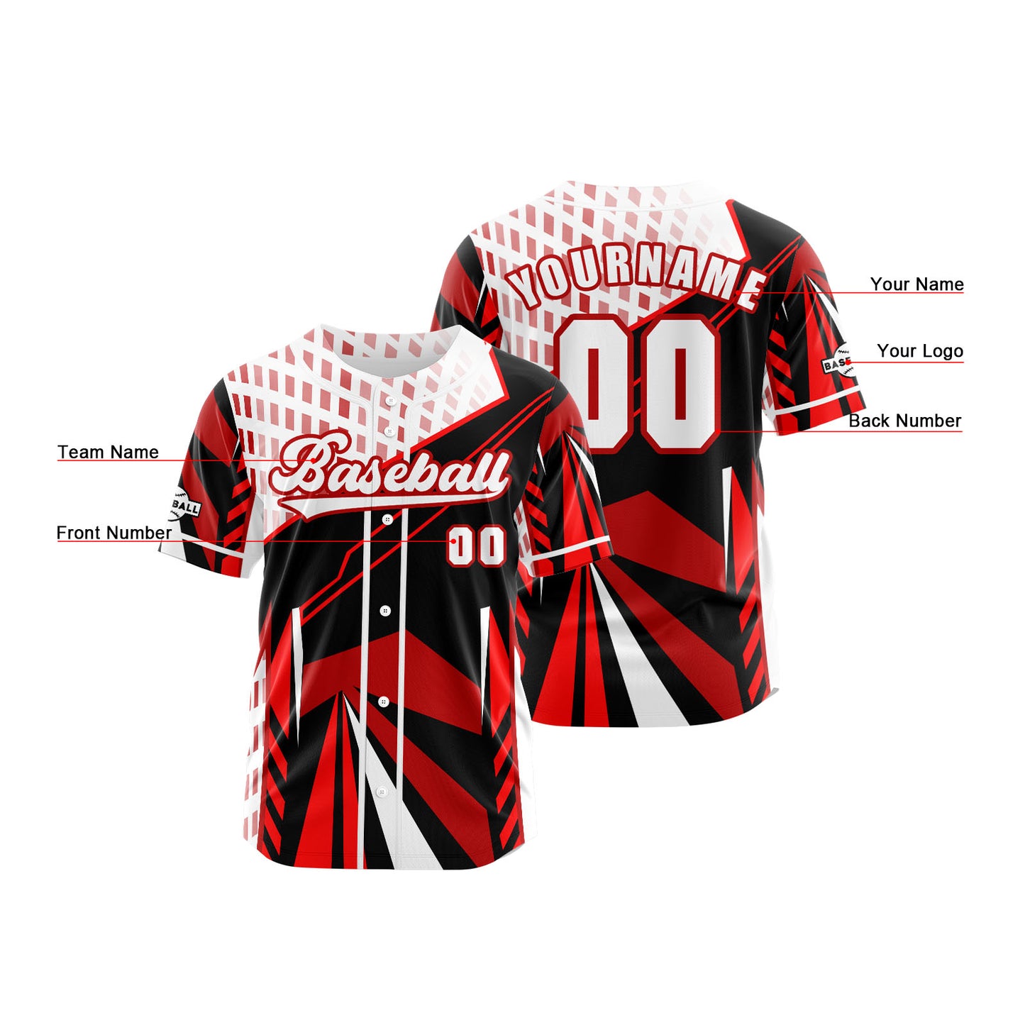 Custom Red Button Down Baseball Jersey for Men Women Adult Youth Print Name Number Logo