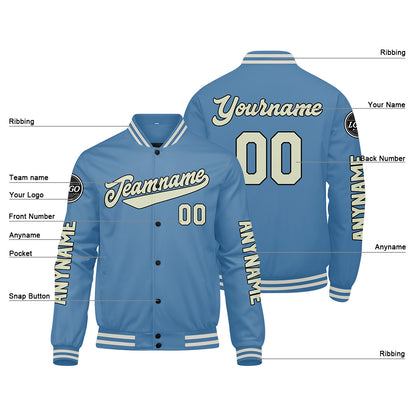 Custom Light Blue Cream Varsity Jackets for Men Women Youth Personalized Letterman Jackets