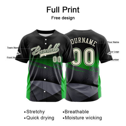 Custom Green Button Down Baseball Jersey for Men Women Adult Youth Print Name Number Logo