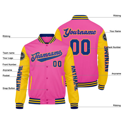 Custom Pink Yellow Royal Varsity Jackets for Men Women Youth Personalized Letterman Jackets