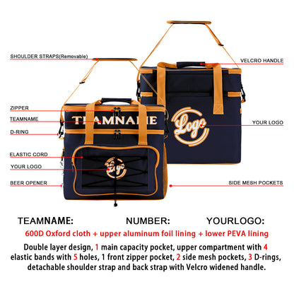Portable Double Layer Cooler Bag - Waterproof Insulated Picnic Tote for Camping & Family Outings Navy Orange