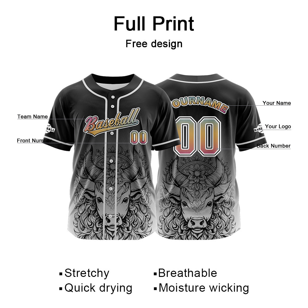 Custom Black Button Down Baseball Jersey for Men Women Adult Youth Print Name Number Logo