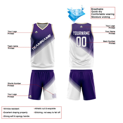 Custom Purple White Reversible Basketball Suit for Adults and Kids Personalized Jersey