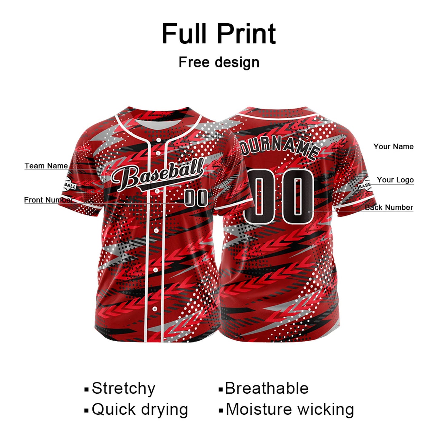 Custom Red Button Down Baseball Jersey for Men Women Adult Youth Print Name Number Logo