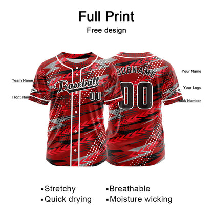 Custom Red Button Down Baseball Jersey for Men Women Adult Youth Print Name Number Logo