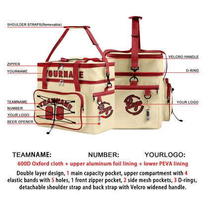 Custom Cream Red All-Over Print Double Layer Insulated Cooler Bag - Waterproof 600D Oxford Picnic Tote for Team Events & Outdoor BBQ