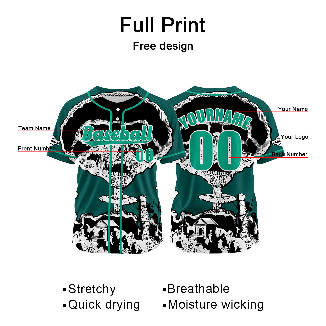 Custom Dark Green Baseball Jersey Print Personalized Name, Number and Logo