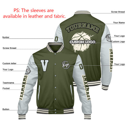 Custom Olive Green Grey Varsity Jackets for Men Women Youth Personalized Letterman Jackets