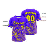 Custom Purple Yellow Button Down Baseball Jersey for Men Women Adult Youth Print Name Number Logo