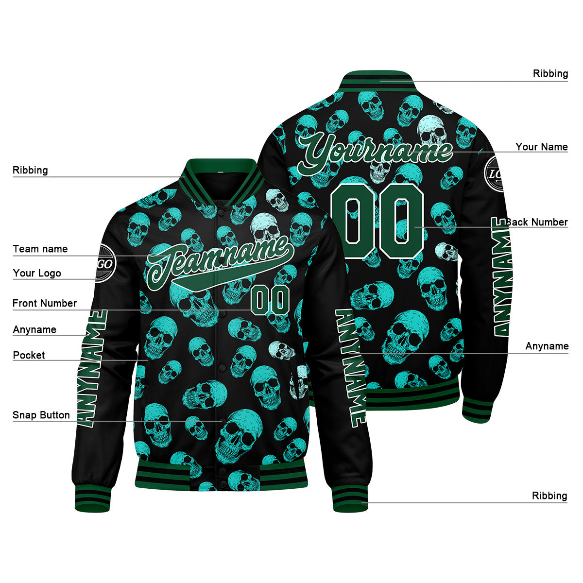 Custom Green Varsity Jackets for Men Women Youth Personalized Letterman Jackets