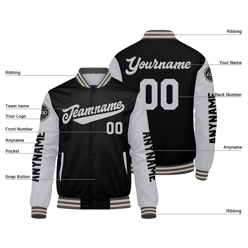 Custom Grey Black Cream Varsity Jackets for Men Women Youth Personalized Letterman Jackets