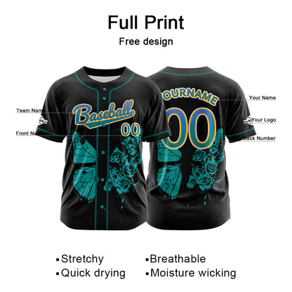 Custom Black Button Down Baseball Jersey for Men Women Adult Youth Print Name Number Logo