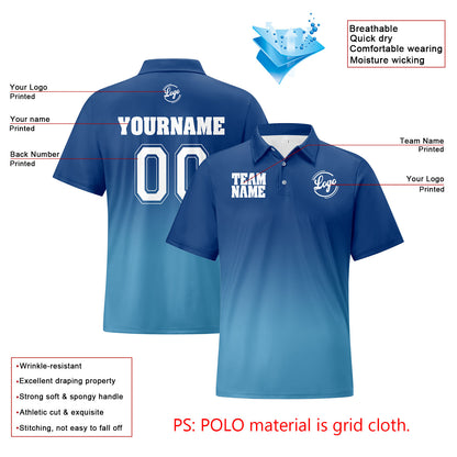 Custom Blue Light Blue Football Gradient Polo Shirts  Add Your Unique Logo/Name/Number