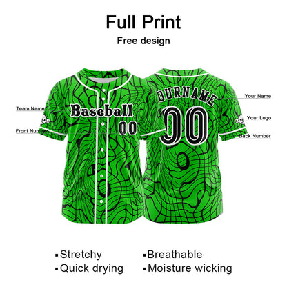 Custom Green Button Down Baseball Jersey for Men Women Adult Youth Print Name Number Logo