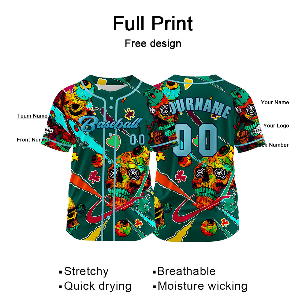 Custom Green Baseball Jersey Print Personalized Name, Number and Logo