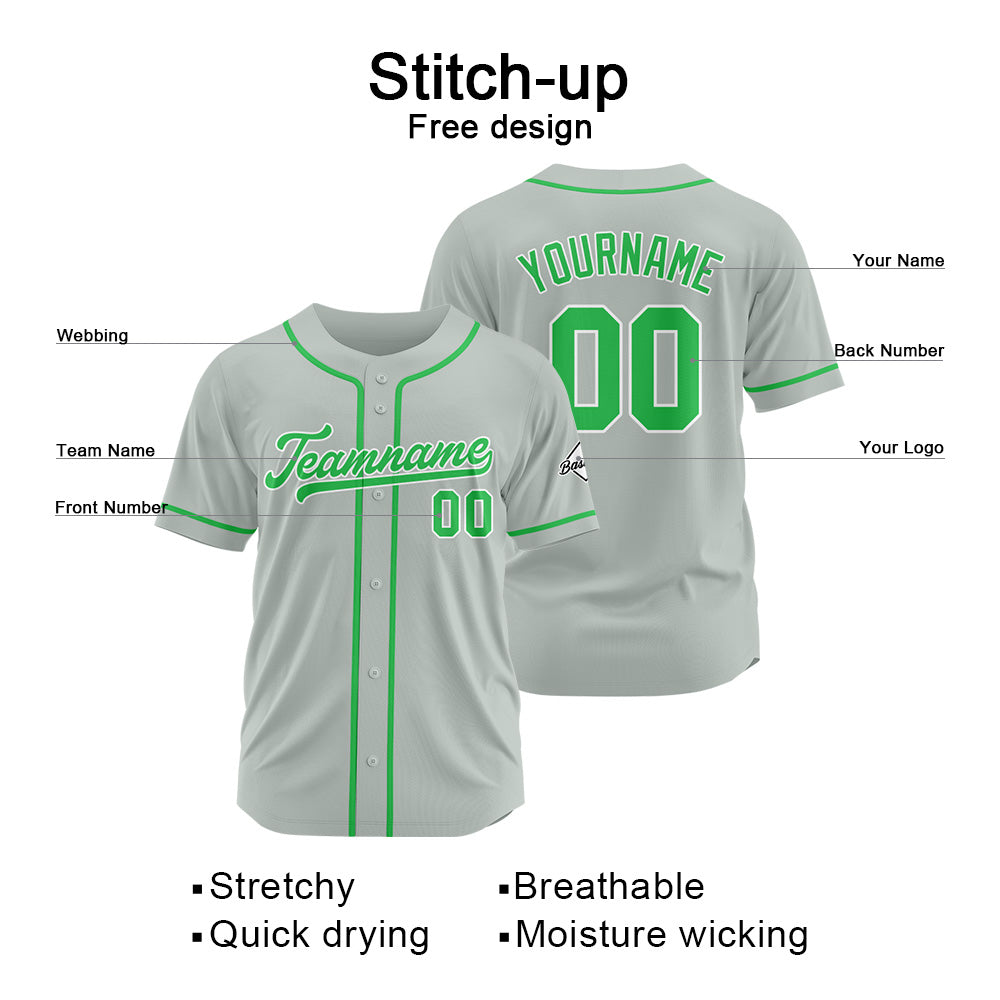 Custom Baseball Jersey Stitched Design Personalized Hip Hop Baseball Shirts Gray-Green