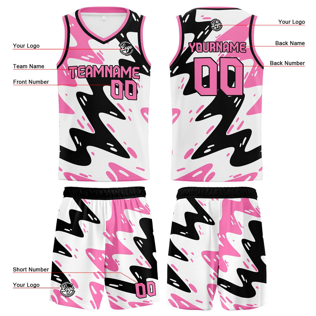 Custom White Black Pink Basketball Jersey Uniform Suit Printed Your Logo Name Number