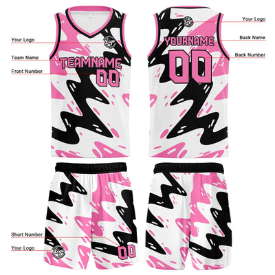 Custom White Black Pink Basketball Jersey Uniform Suit Printed Your Logo Name Number