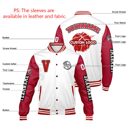 Custom White Red Varsity Jackets for Men Women Youth Personalized Letterman Jackets