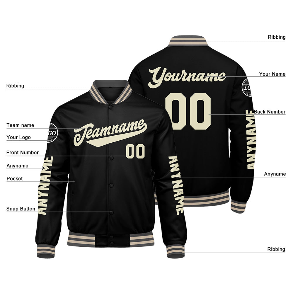 Custom Grey Black Cream Varsity Jackets for Men Women Youth Personalized Letterman Jackets