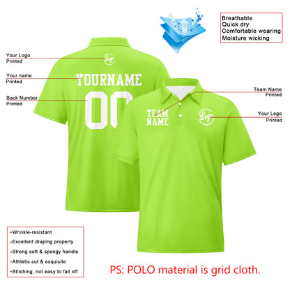 Custom Light Green White Football Polo Shirts  Add Your Unique Logo/Name/Number