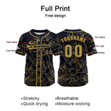 Custom Black Gold Baseball Jersey Print Personalized Name, Number and Logo