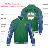 Custom Grass Green Color Blue Varsity Jackets for Men Women Youth Personalized Letterman Jackets