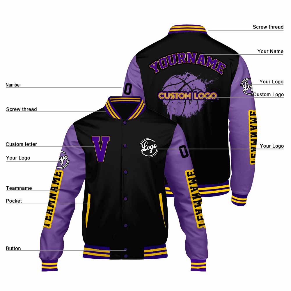 Custom Black Purple Varsity Jackets for Men Women Youth Personalized Letterman Jackets
