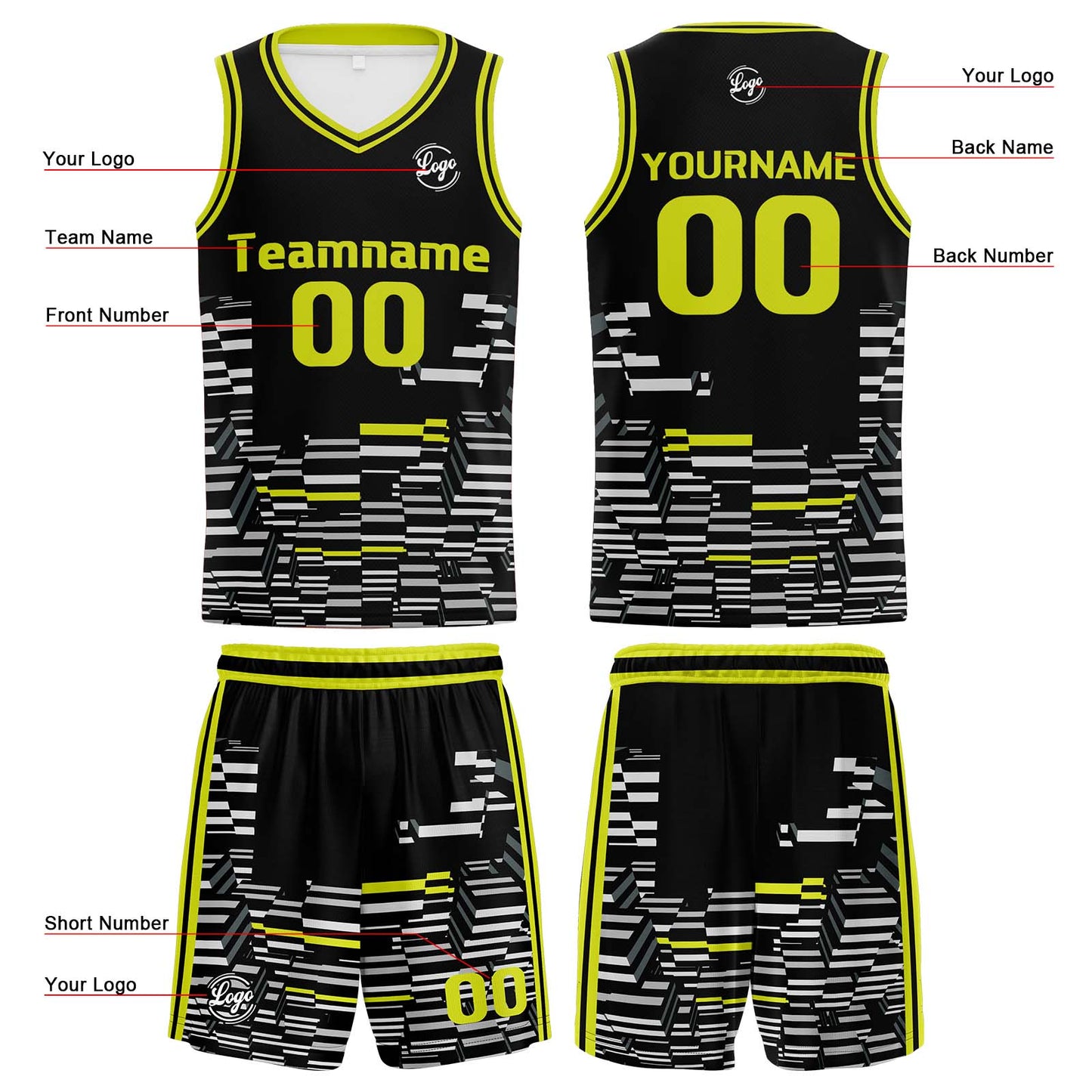 Custom Black Lime Green Reversible Basketball Suit for Adults and Kids Personalized Jersey