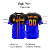 Custom Blue Black Button Down Baseball Jersey for Men Women Adult Youth Print Name Number Logo