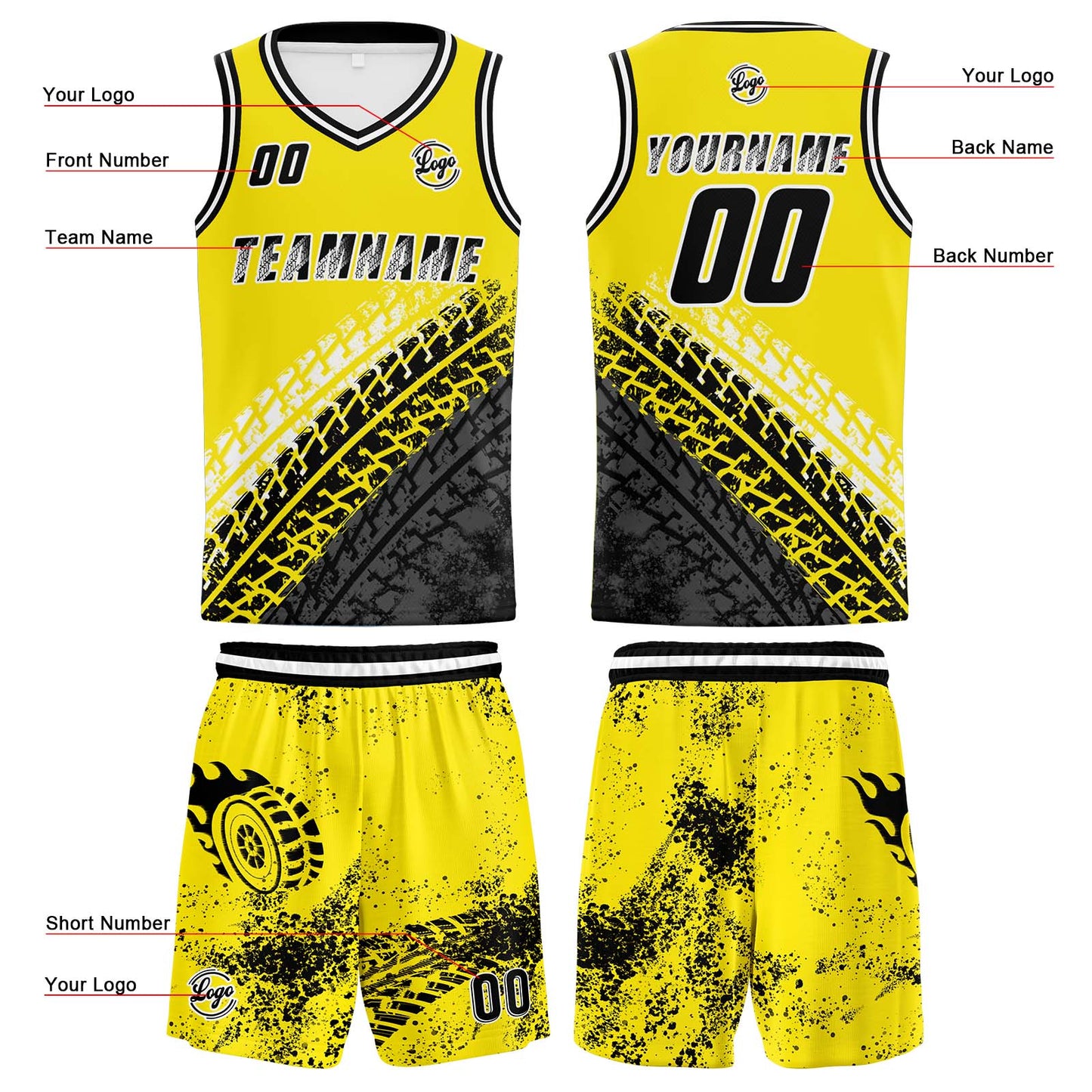 Custom Yellow Basketball Jersey Uniform Suit Printed Your Logo Name Number