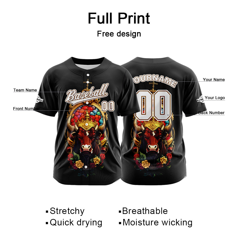 Custom Black Button Down Baseball Jersey for Men Women Adult Youth Print Name Number Logo
