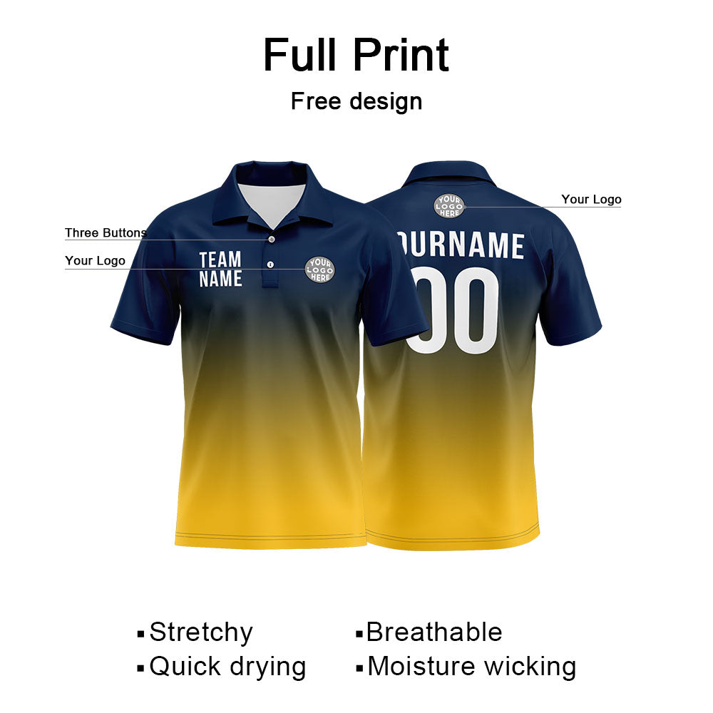 Custom Navy Yellow Football Gradient Polo Shirts  Add Your Unique Logo/Name/Number