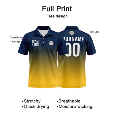 Custom Navy Yellow Football Gradient Polo Shirts  Add Your Unique Logo/Name/Number