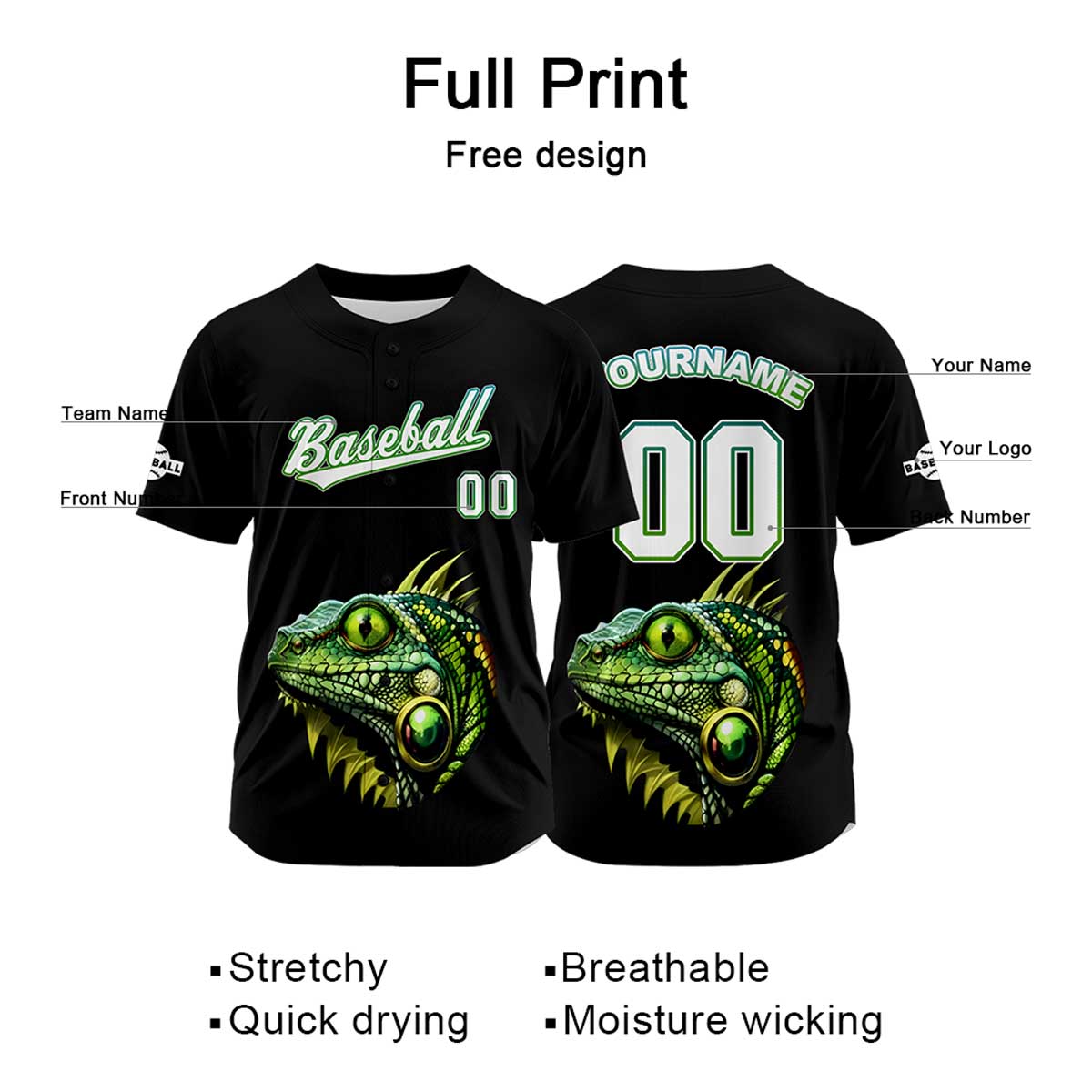 Custom Black Baseball Jersey Print Personalized Name, Number and Logo