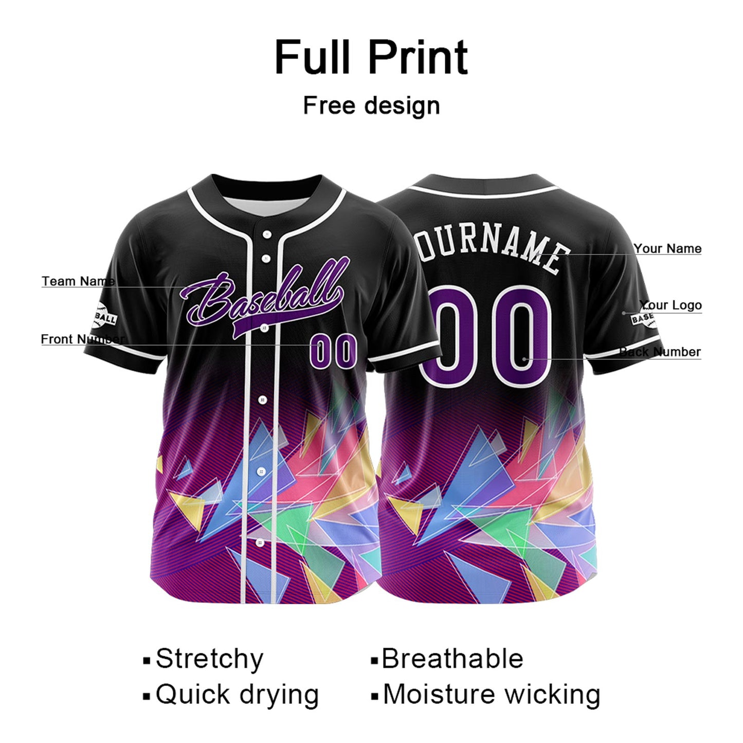 Custom Black Purple Button Down Baseball Jersey for Men Women Adult Youth Print Name Number Logo