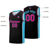 Custom basketball jersey shorts for men and women. Embroidered and printed name, number and logo Black&Light Blue