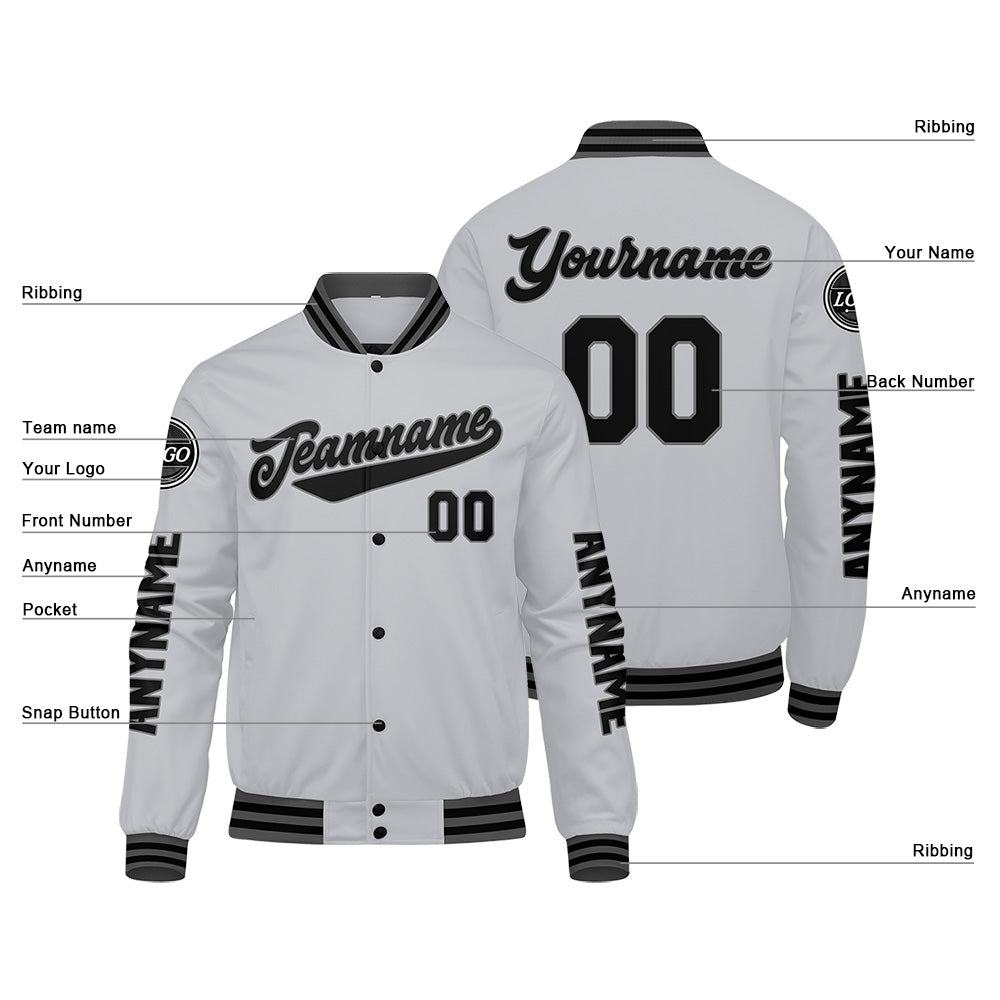 Custom Grey Black Varsity Jackets for Men Women Youth Personalized Letterman Jackets