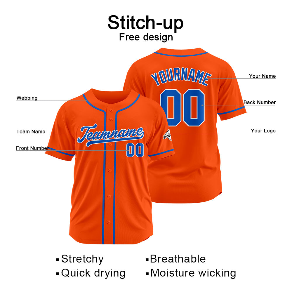 Custom Baseball Jersey Stitched Design Personalized Hip Hop Baseball Shirts Orange-Royal