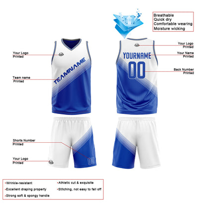 Custom White Blue Reversible Basketball Suit for Adults and Kids Personalized Jersey