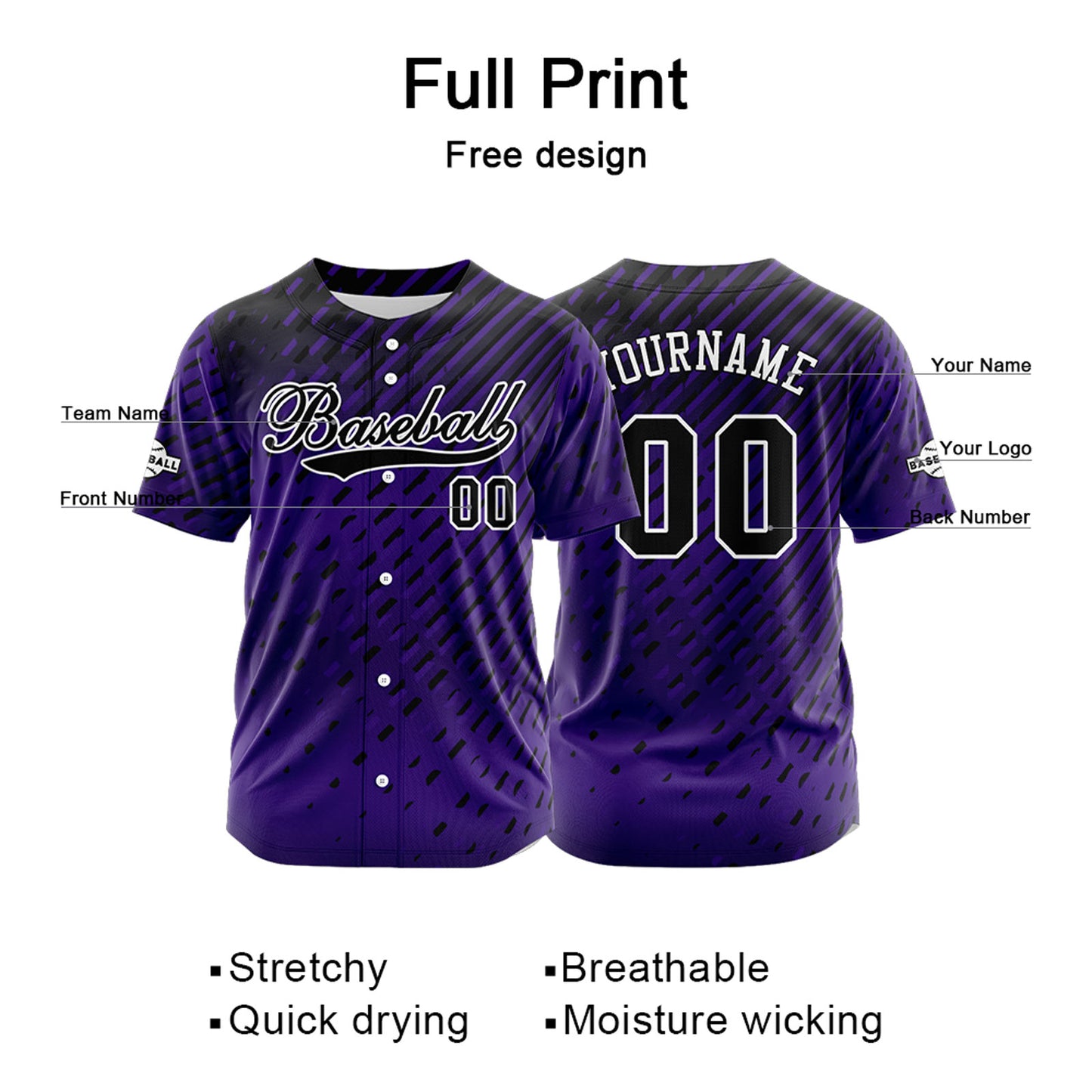 Custom Purple Button Down Baseball Jersey for Men Women Adult Youth Print Name Number Logo