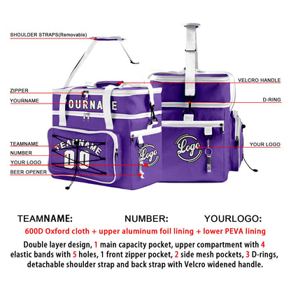 Custom Purple White All-Over Print Double Layer Insulated Cooler Bag - Waterproof 600D Oxford Picnic Tote for Team Events & Outdoor BBQ